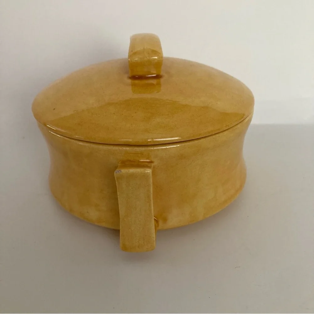 Small Vintage Yellow Ceramic Casserole Crock Trinket Dish